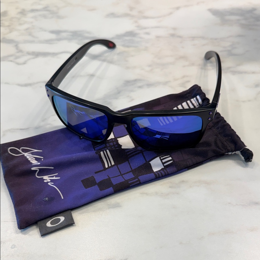 Oakley Sunglasses with Black Frame and Blue Lenses